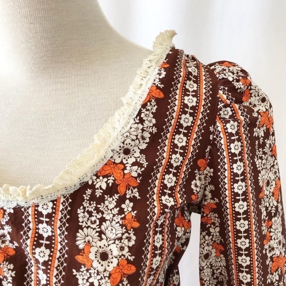 Floral Vintage Long Sleeve 70s Maxi Prairie Dress - Picture 3 of 6